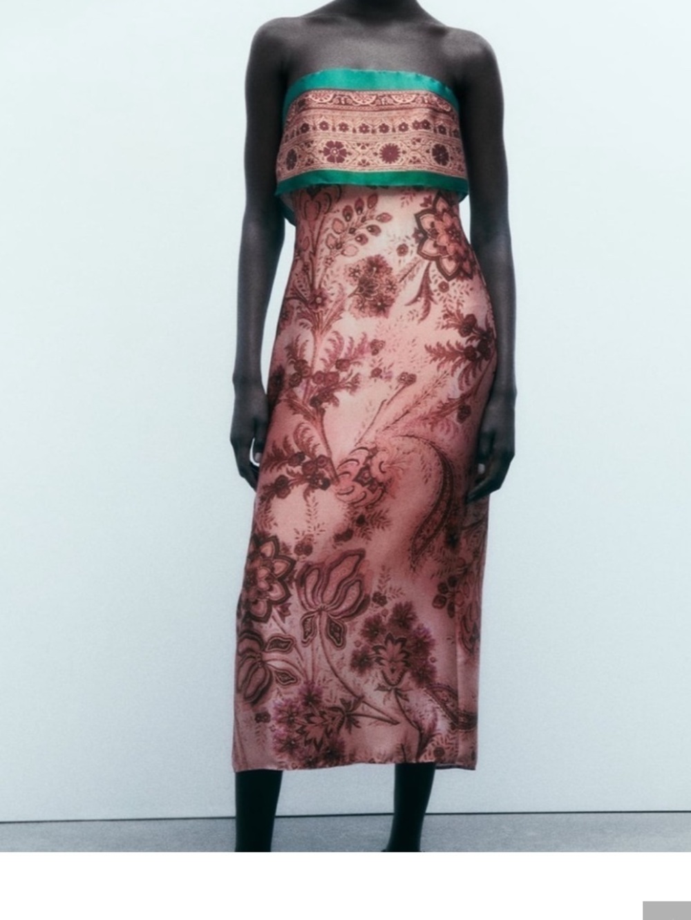 Zara Pink strapless dress  with Teal Trim